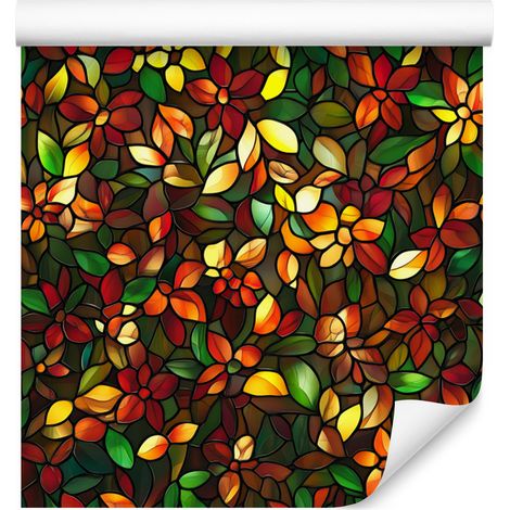 Papier peint à motifs floraux en vitrail, ocre et rouille, pour salon et chambre, 50 x 1000 cm (1/5)