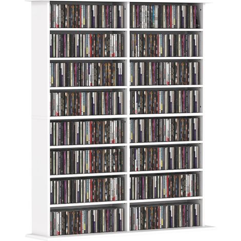 Mobile Libreria porta CD a 16 Ripiani dal Design Moderno in Legno, 106.5x24x126.3 cm, Bianco