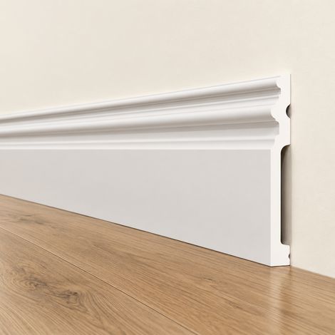 pacco da 112ML di Battiscopa RESISTO in polimeri extracompatti mod. ARISTOCRATICO Bianco mis. 120x15mm
