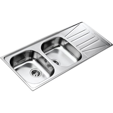 Teka Basico Fregadero de 2 cubetas y 1 escurridor de acero inoxidable con tela microestructurada