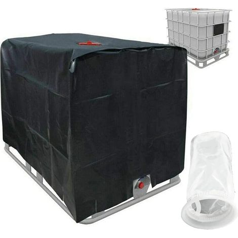 Cubierta de protección solar con tapa de filtro de nailon para depósito de agua de lluvia IBC de 1000 L (negra) (1/4)