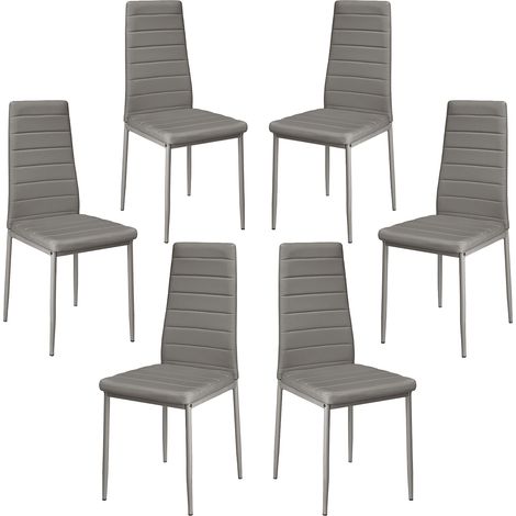 Skecten Set de 6 Sillas de Comedor, Tapizada en Polipiel, para Cocina, Comedor, Bar y Restaurante - Gris (1/5)