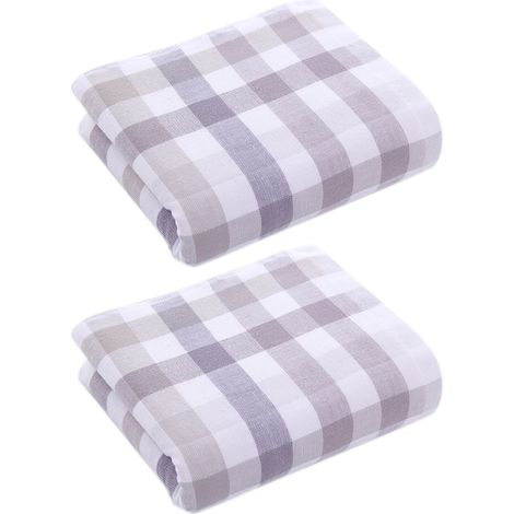 Lot de 2 serviettes de bain, serviette de toilette, serviette d'invité, serviette de douche, en coton à carreaux, 34 x 72 cm (1/5)