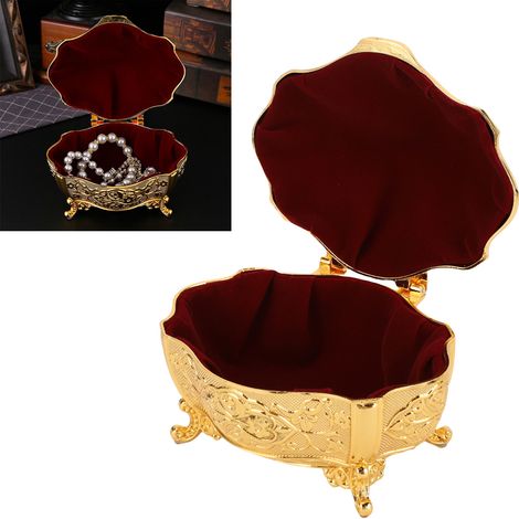 Coffret à bijoux ovale de luxe vintage en alliage métallique, idéal pour ranger colliers, bagues et boucles d'oreilles. (1/5)