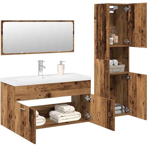Ensemble de meubles salle de bain 4 pcs bois d'ingénierie (1/5)