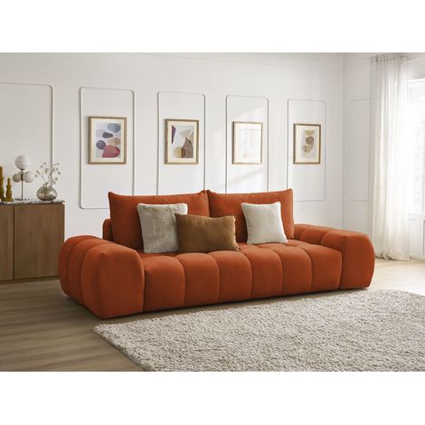 BOBOCHIC - Canapé droit fixe 3 places EVEREST tissu texturé Orange (1/5)