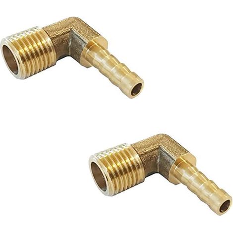 2pecs 90° Coude de 8 mm à 6,35 mm BSP Raccord de tuyau en laiton massif cannelé à filetage mâle BSP Adaptateurs de tuyau pour bassin/piscine/tuyau (1/3)