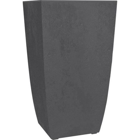 EDA – Pot de fleurs carré haut 42L – Bac intérieur amovible – Dimensions 43,5 x 43,5 x H.78,2 cm – Gris anthracite – Décor béton moderne (1/4)