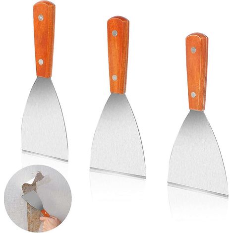 Spachtel-Messer-Set, 3-teilig, für Maler- und Renovierungsarbeiten, Spachtel aus Edelstahl mit Holzgriff