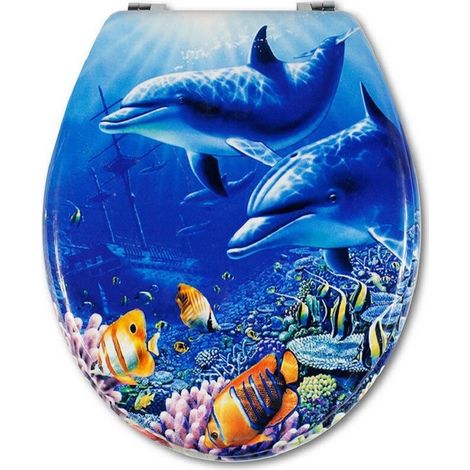 Abattant De Toilette Universel Bois Mdf Impression Acier Charnières Wc Fond De Mer -3.5 - (1/3)