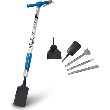 Scheppach Bêche pneumatique Aero²Spade - 27Joules - 6,3 bar - Consommation d'air 280 L/min - Poignée en caoutchouc anti-vibrations - Lame de bêche forgée, Burins, Pointerolle et Grattoir inclus