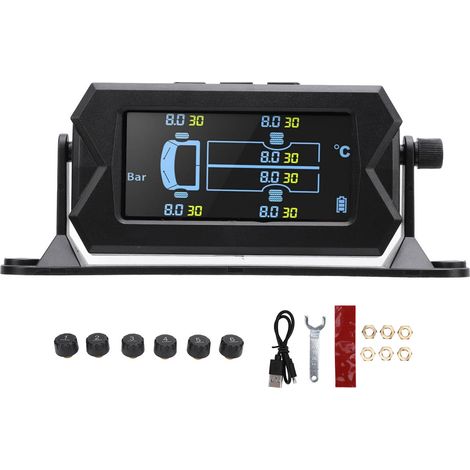 Système de surveillance de la pression des pneus TPMS de charge solaire en temps réel et température avec 6 capteurs pour camion caravane de voyage 8 bars, plage : 0 à 116 Psi.