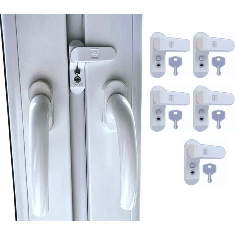 Serratura per porte e finestre bianca - con pulsante e chiave, protezione bambini (set da 5) (1/5)