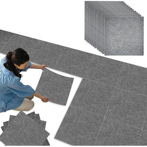 12 Pièces Tapis Gris, 30 x 30 cm Tapis Antidérapant, Tapis Dalles Lavable Autocollant, Paillasson Interieur, Tapis Lavable en Machine, pour Le Salon, la Chambre, Le Bureau et L'hôtel (1/5)