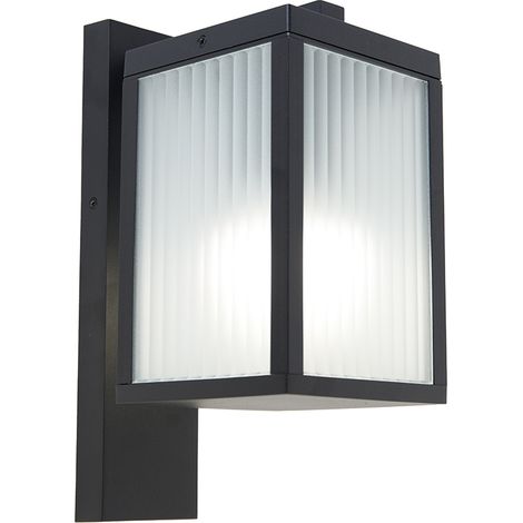 QAZQA Moderno Farol inteligente de pared negro con cristal acanalado incl. Wifi A60 - Charlois Aluminio /Vidrio Rectangular Adecuado para LED Max. 1 x 8.5 Watt