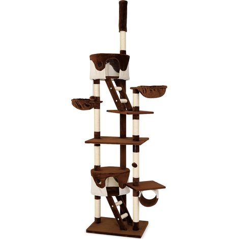 Kratzbaum Kletterbaum Katzenkratzbaum höhenverstellbar 230-250 cm braun / beige (1/5)