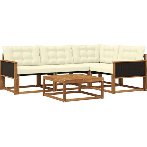 Outdoor Sofa Set with Cushion 5 pcs Natural and Cream vidaXL