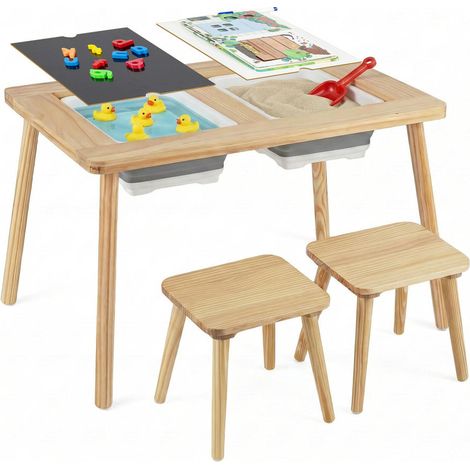 Rangement pratique, table d'activité enfant en bois avec tableau noir, tableau blanc et 2 bacs pliables (1/5)