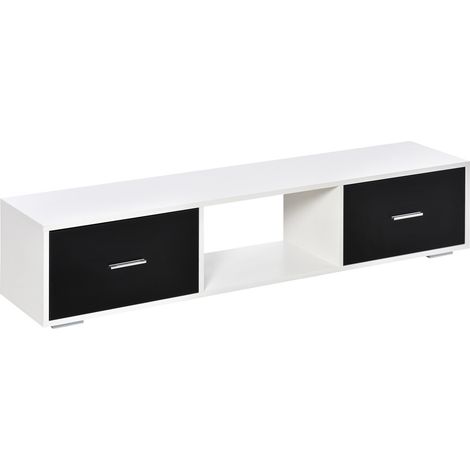 Mueble de TV para Televisores de 60 Pulgadas Mesa para TV de Salón Estilo Moderno con 2 Cajones y Compartimento Abierto 140x30x32 cm Blanco y Negro (1/5)