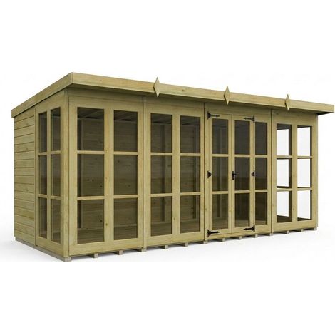 20ft x 8ft Georgian Pent Summer House - Pressure Treated Timber - L610 x W244 x H210 cm - Natural