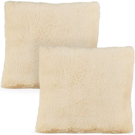 Relaxdays Fluffy Cushions, Set of 2, Cuddly Pillows, Plush Cover, Decorative Cushions, Fluffy Pillows, 35x40cm, Cream