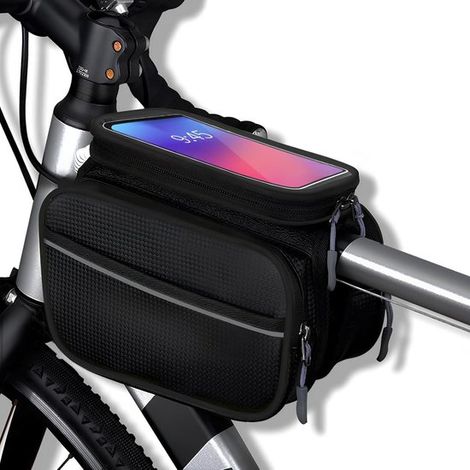 Borsa da bici - Borsa da telaio - Doppie borse laterali - Smartphone da 2,44 pollici - Ampia borsa portaoggetti - Tubo orizzontale - Touchscreen in TPU - Copertura antipioggia - Bici da strada - Mount (1/5)
