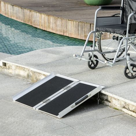 Rampe d'accès pour fauteuil roulant, rampe de chargement, rampe antidérapante, pliable avec bords de sécurité en aluminium. Noire (1/5)