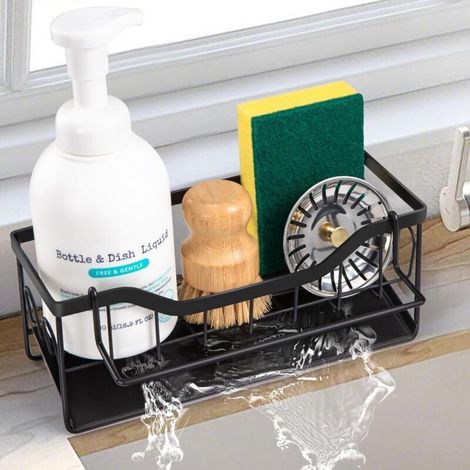 Sink sponge holder, sink organizer, sink sponge tray, sink sponge container, sink organizer, sponge tray, sponge holder, stainless steel sink sponge holder, black (1/5)