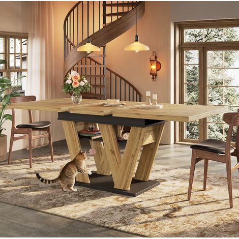 Tavolo allungabile 119-158,5 x 80 x 75 cm in MDF, con contenitore, nero e naturale OKMYHOME (1/5)