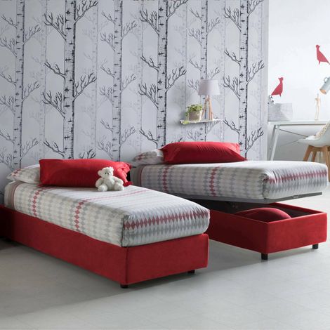 Talamo Italia Einzelbett Caterina, Containerbett mit Stoffbespannung, 100% Made in Italy, Frontöffnung, passend für Matratze Cm 80x200, Rot (1/3)