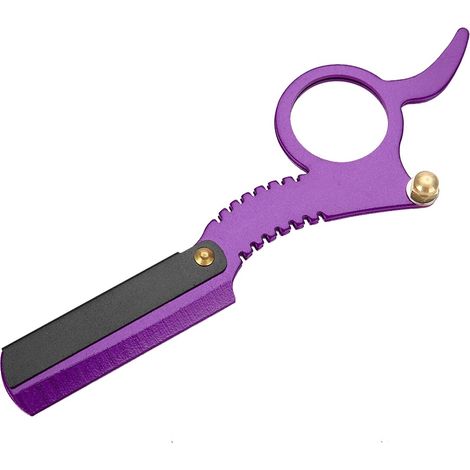 Rasoir de barbier rétro à lame droite, lame facile à changer, violet. (1/5)