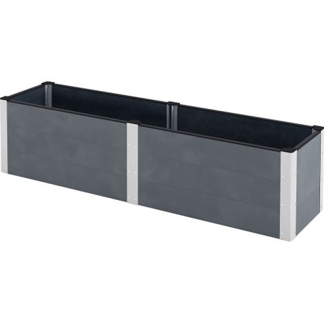 Jardinière Métal Rectangulaire Lit de Jardin Surélevé Fond Ouvert Gris 200x50x56 cm pour Potager Légumes Herbes Fleurs Grand Bac à Plantes Extérieur Cour Balcon