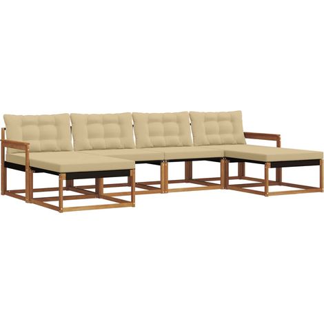 Set di divani da esterno con cuscino 6 pz  Salotto da Giardino Naturale e Beige (1/5)
