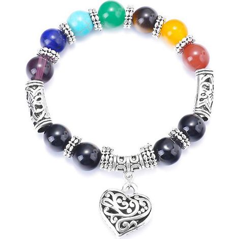 Bracelet pour homme avec pendentif cœur pêche et perles œil de tigre colorées énergisantes pour le yoga