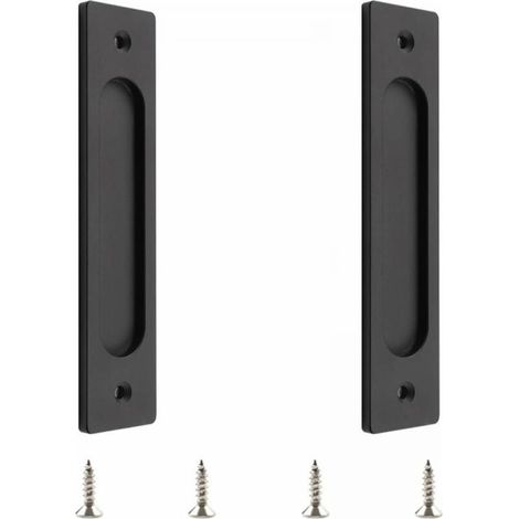 Poignée de porte coulissante rectangulaire avec vis de montage pour porte coulissante (noir mat, 2 pièces) (1/5)