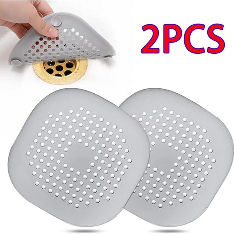 Filtre Cheveux Baignoire - Filtre Drain Carré en Silicone avec Ventouses - Pour Salle de Bain Baignoire Cuisine Lavabo - 2 Pièces (1/5)