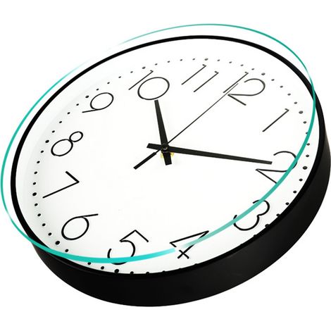 Horloge murale silencieuse de 20 cm (8 pouces), sans tic-tac, décorative et facile à lire, ronde, pour le salon, cadre noir, fond blanc, inscription noire.