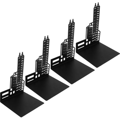 Lot de quatre serre-livres verticaux noirs classiques de style architectural, robustes et dotés de quatre patins en mousse antidérapants. Conviennent pour les livres, les CD et les DVD. Fabriqués à Sh (1/5)