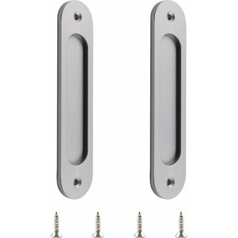 Paquete de 2 manijas ovaladas de aleación de aluminio mate para puertas corredizas de granero con tornillos. (1/5)