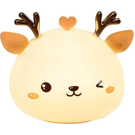 veilleuse Enfant Led En Forme De Cerf, Portable Veilleuse Bb Lampe De Nuit Led En Silicone Et Multicolor Respiration, Doux Au Toucher, Lampe De Ch (1/5)