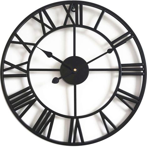 Reloj de pared silencioso vintage JSSEVN con números romanos, sin tictac, de metal - Decoración para el hogar, ideal para la sala de estar - 33,5 cm (1/5)