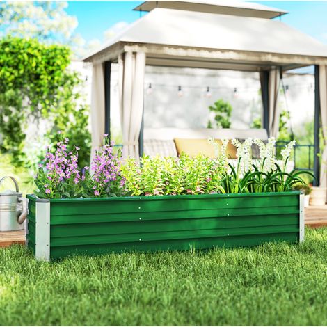 Fioriera rialzata in acciaio 183x47x40 cm verde OKMYHOME