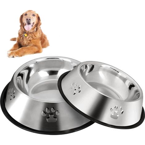 Lot de 2 Gamelle Acier Inoxydable, Base Antidérapante, Résistant Rouille, Pour Chien Taille Moyenne (1/5)