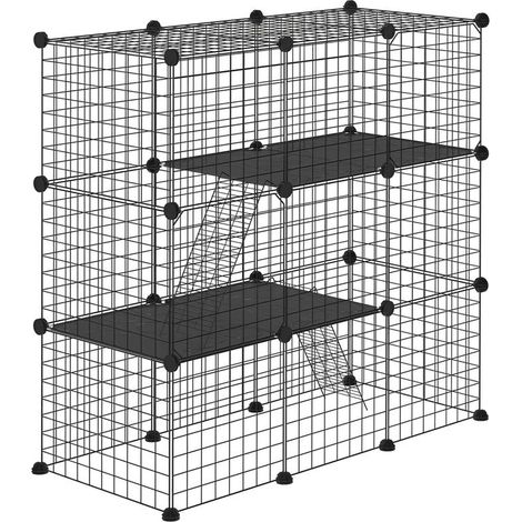 Cage de jeu noire 31 panneaux pour chatons, lapins et chinchillas, 105x45x105 cm, espace modulable sécurisé et spacieux (1/5)