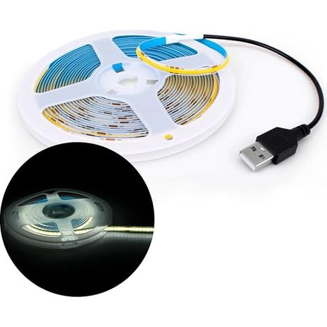 5M COB LED Strip Light, 5mm Width 5V 6000K 320LEDs/m Light Strip with USB Connector (1/5)