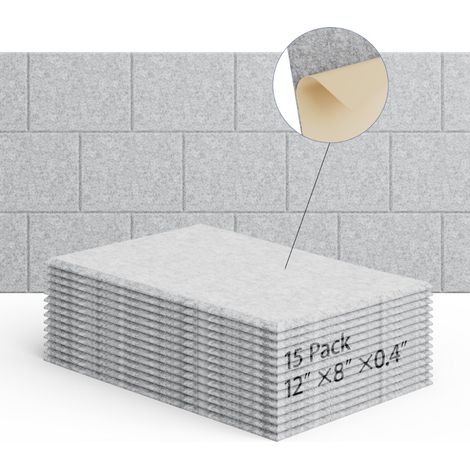 Lot de 15 panneaux acoustiques auto-adhésifs, rembourrage insonorisant en polyester, panneaux muraux insonorisants haute densité, 30 x 20 x 1 cm, gris (1/5)