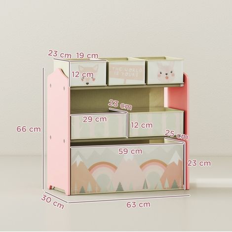 Mueble de almacenaje infantil con 6 cajas de tela, 63 x 30 x 66 cm, rosa HAVRYA (1/4)