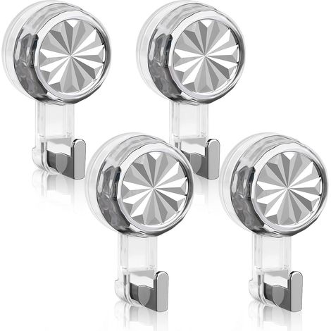 4-Pack Saughaken Extra Stark,Saugnapf Haken Stark,Saugnapfhaken Ohne Bohren  Silber Saugnäpfe mit Haken,Max 5Kg,Wiederverwendbar Saugnapfhaken, Saugknöpfe haken für Badezimmer,Küche, Glas, Fenster (1/5)