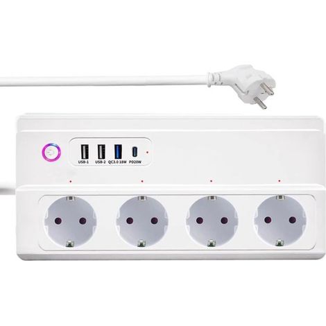 Regleta inteligente con USB-C，16 A，Wi-Fi，protección contra sobretensiones，regleta Wi-Fi con 4 tomas de CA y 3 puertos USB，1 tipo