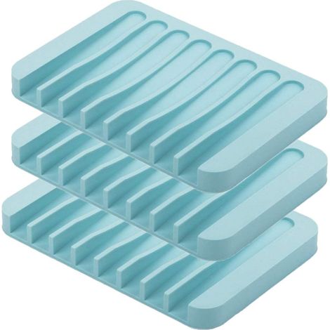 MINKUROW - Jabonera De Silicona Con Desagüe Azul, Juego De 3, Jabonera Autodrenante, Soporte De Esponja Para Ducha/Baño/Cocina Simplemente Azul (1/5)
